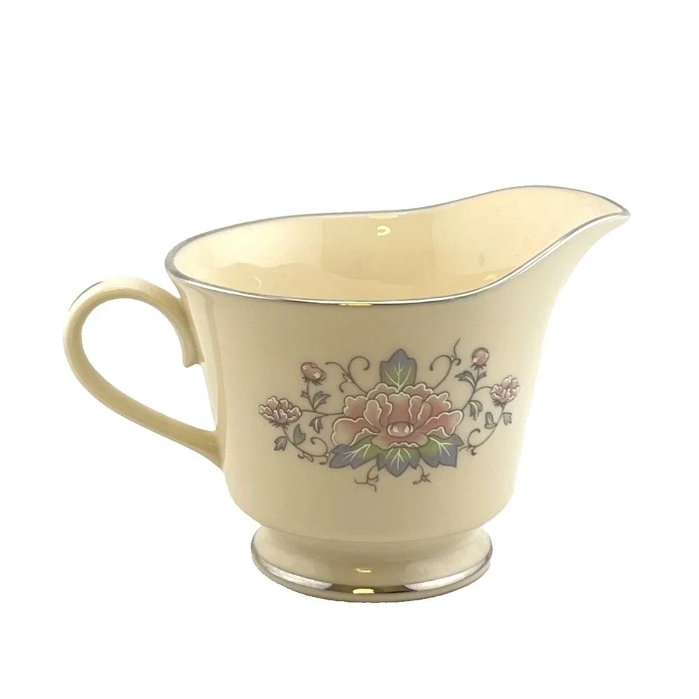 Vtg LENOX China Creamer Sauce Cup Charleston Floral Platinum Trim USA Grannycore